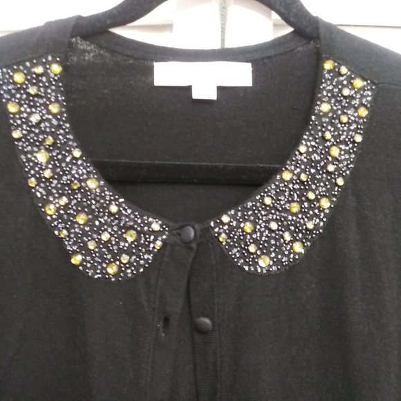 Loft Black Peter Pan Embellished Cardigan XS - Picture 2 of 6